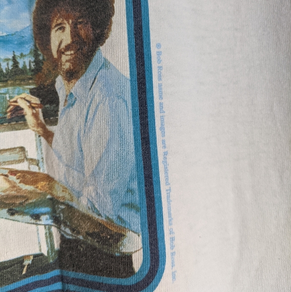 VTG 80s BOB ROSS Happy Trees Painting Ringer Shirt - Picture 4 of 8